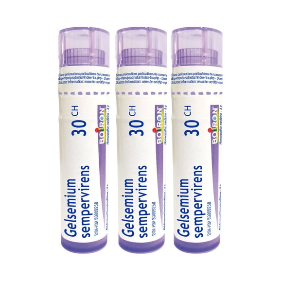 Boiron Gelsemium Sempervirens 30CH – Homeopathic Medicine, Box of 3 Tubes (4g Each, Approx. 80 Pellets per Tube)
