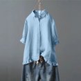 thumbnail image 2 of Timegard 3/4 Sleeve Tops for Women Cotton Linen Plus Size Ruffle Button up Shirts Fall Loose Tops Blouse, 2 of 6