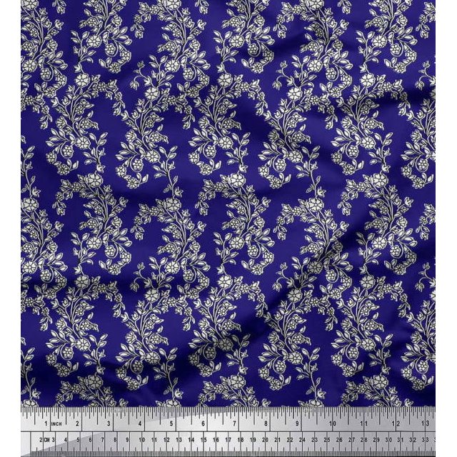 Soimoi Polyester Crepe Fabric Leaves & Floral Block Print Fabric by Yard 42 Inch Wide