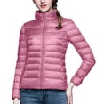 thumbnail image 1 of RKSTN Puffer Jacket Womens Long Sleeve Stand Collar Zip Up Winter Jacket Quilted Lightweight Down Jacket with Pockets, 1 of 6