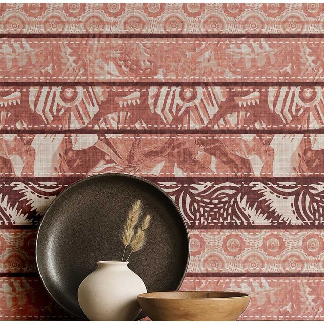 S4Sassy Self-Stick Decorative Boho Wallpaper, Handblock Striped Wall Paper, Textured Vinyl Waterproof Contact Paper, Brown, 25"X240" Removable Renter Wall Covering For Bedroom, Dining Room