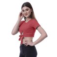 thumbnail image 3 of Moomaya T-Shirt Court à Nœud devant pour Femmes, Manches Courtes, Col Rond, Haut Noué, 3 of 7