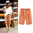 thumbnail image 3 of Timegard Summer Shorts for Women Casual Elastic Waist Ruched Solid Color Knee Length Pants with Pockets, 3 of 3
