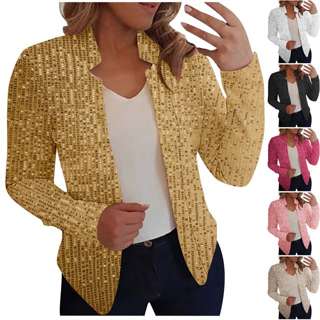 Yuyuzo Cardigans à Paillettes pour Femmes Décontractés à Manches Longues Hauts de Fête Décontractés Ajustés Scintillants Vestes d'Extérieur Mode