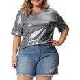 thumbnail image 1 of GRACE & GRANDEUR Haut Grande Taille pour Femmes Métallisé Col Rond Manches Courtes T-Shirt Chemisiers de Fête Tee Hauts, 1 of 5