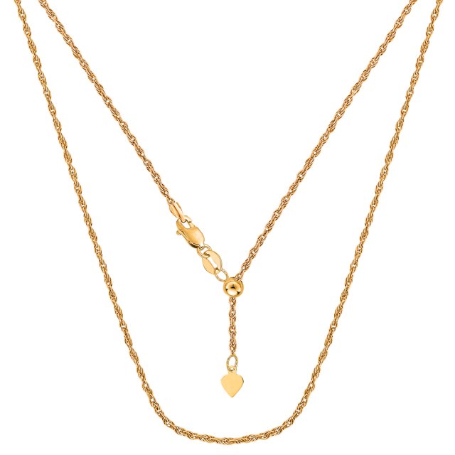 14k Yellow Gold Adjustable Rope Chain Necklace, 1.0mm, 22"