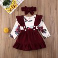 thumbnail image 2 of Bébé Fille Manches Longues Floral Romper Jumpsuit Strap Jupes Robe Bandeau 3PCS Vêtements Ensemble, 2 of 9