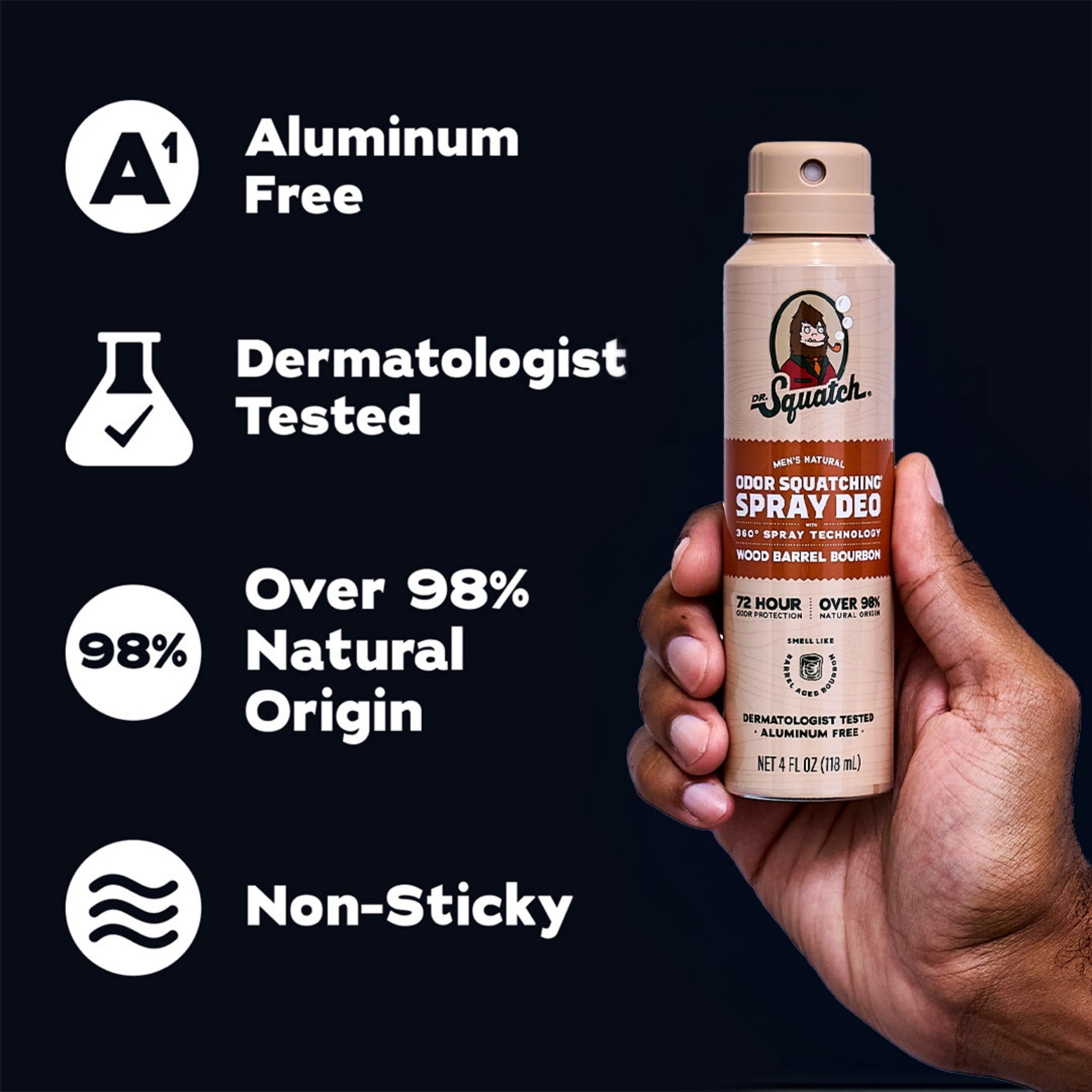 DR. SQUATCH Men's Deodorant Spray - Natural Wood Barrel Bourbon - 4oz