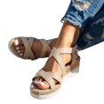 thumbnail image 1 of Sandales Compensées Espadrilles pour Femmes Ethniques Boho à Pampilles Plateforme à Talons Hauts Épais Chaussures d'Été de Plage et de Robe, 1 of 6