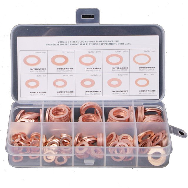 200pcs Diesel Injector Copper Seal Washer Installation Set for Plant Marine etc