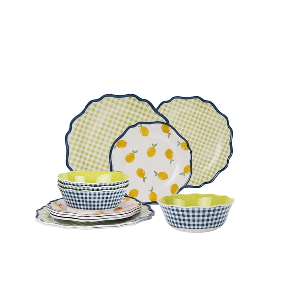 Hometrends Lemon Bamboo Melamine Dinnerware Set 12-Piece, Green