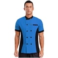 thumbnail image 3 of TiaoBug Unisex Chef Jacket Double Breasted Short Sleeve Chef Coat Hotel Restaurant Kitchen Work Wear Blue S, 3 of 5