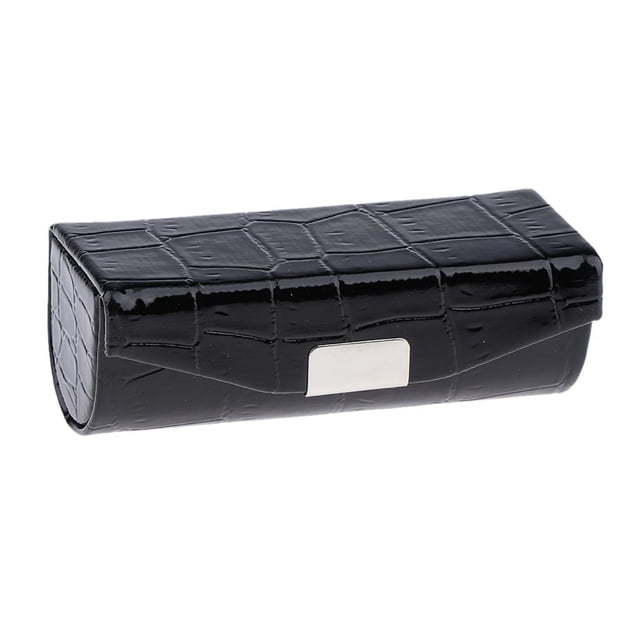 HILABEE Leather Lipstick Case Holder Storage Box With Mirror For Purse - Black, as