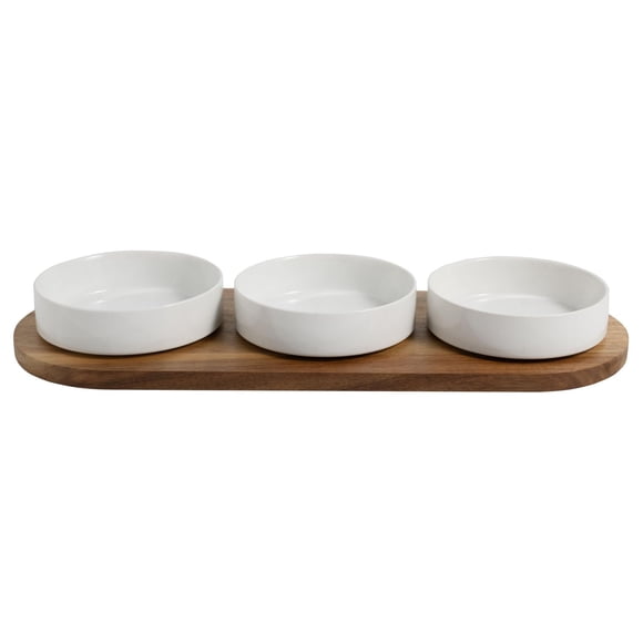 Better Homes & Gardens Acacia Wood Tray and Stoneware Bowl for Condiment, 19.69x7.28x2.17 in,3.96 lb