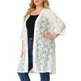 thumbnail image 4 of Agnes Orinda Women's Plus Size Floral Lace Cardigan Lightweight 3/4 Sleeves Open Front Outerwear 4X White, 4 of 7