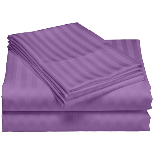 Collection Hôtel 1200 Ultra Doux et Infroissable Luxueux à Rayures Ensemble de Draps 6 Pcs (Full, Violet)
