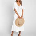 thumbnail image 4 of Robe d'Été pour Femmes 2024 Mode Grande Taille Col en V Manches Courtes Taille Unie Robes Rabais de 50 % Liquidation!, 4 of 9