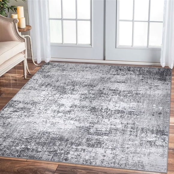 BERTHMEER 4'x6' Area Rugs for Kitchen Bathroom Living Room Entryway Laundry Abstract Washable Non Slip Modern Contemporary Throw Rugs Carpets Tapis, Gray