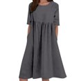 thumbnail image 1 of HXWCHs Robe Chandail pour Femme en Mélange de Lin, Robe Décontractée à Manches Courtes avec Poches Latérales GY2 TTTTG, 1 of 5