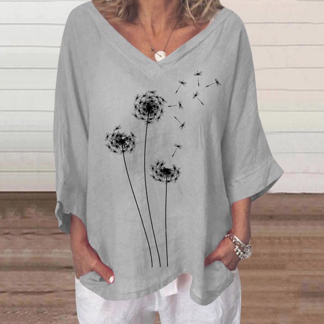 Hauts pour Femmes Décontractés Été Mode T-shirt Blouse d'Été pour Femmes à Col en V à Manches Courtes Imprimé Décontracté Grande Taille Blouses pour Femmes en Liquidation