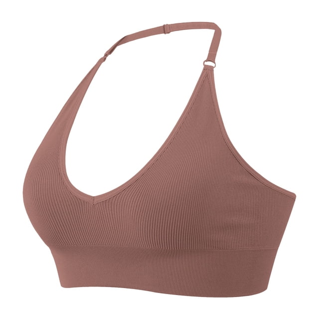 MIASHUI Bras for Women Halterneck Sports Bra Backless Deep V Neck Sports Bustier Padded Gym Bra Backless Adjustable Straps