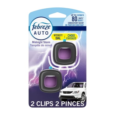 Febreze Car Air Freshener, Odor-Fighting Automotive Vent Clip, Midnight Storm Scent, 2ct