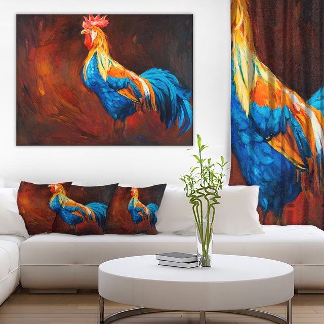 Blue and Orange Rooster - Animal Art On Canvas