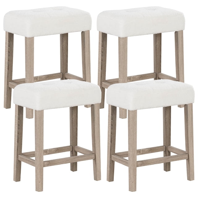 Costway Counter Height Bar Stools Set of 4 with Rubber Wood Legs Footrest Modern for Home