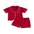 thumbnail image 1 of Ensembles de Pyjama pour Enfants Couleur Unie Manches Courtes Bouton Haut Short, 1 of 6