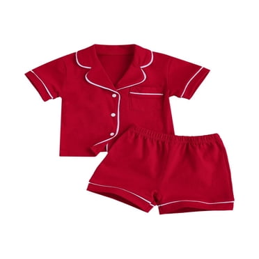Kid Pajama Sets Solid Color Short Sleeve Button Top Short Pants