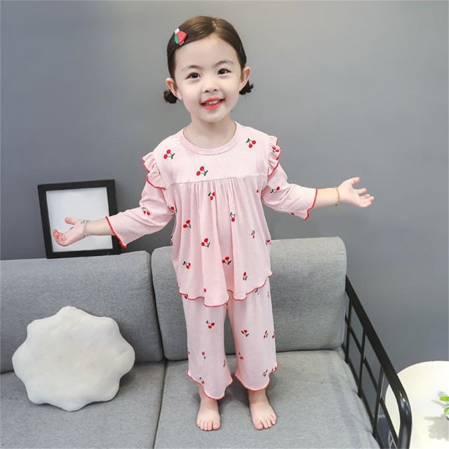 Ensemble de Pyjama pour Tout-Petites Filles, Imprimé de Fraises, Chandail à Col Rond, Doux, Pyjama de Printemps et d'Automne, Pyjama Fille, Taille 12-18 Mois