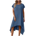 thumbnail image 3 of Nuoqisi Robe d'Été pour Femmes à Manches Courtes, Décontractée, Coupe Ample, Longue en Coton, Col Rond, Boutons, Ourlet Irrégulier, Robe Maxi de Printemps pour la Plage, 3 of 7