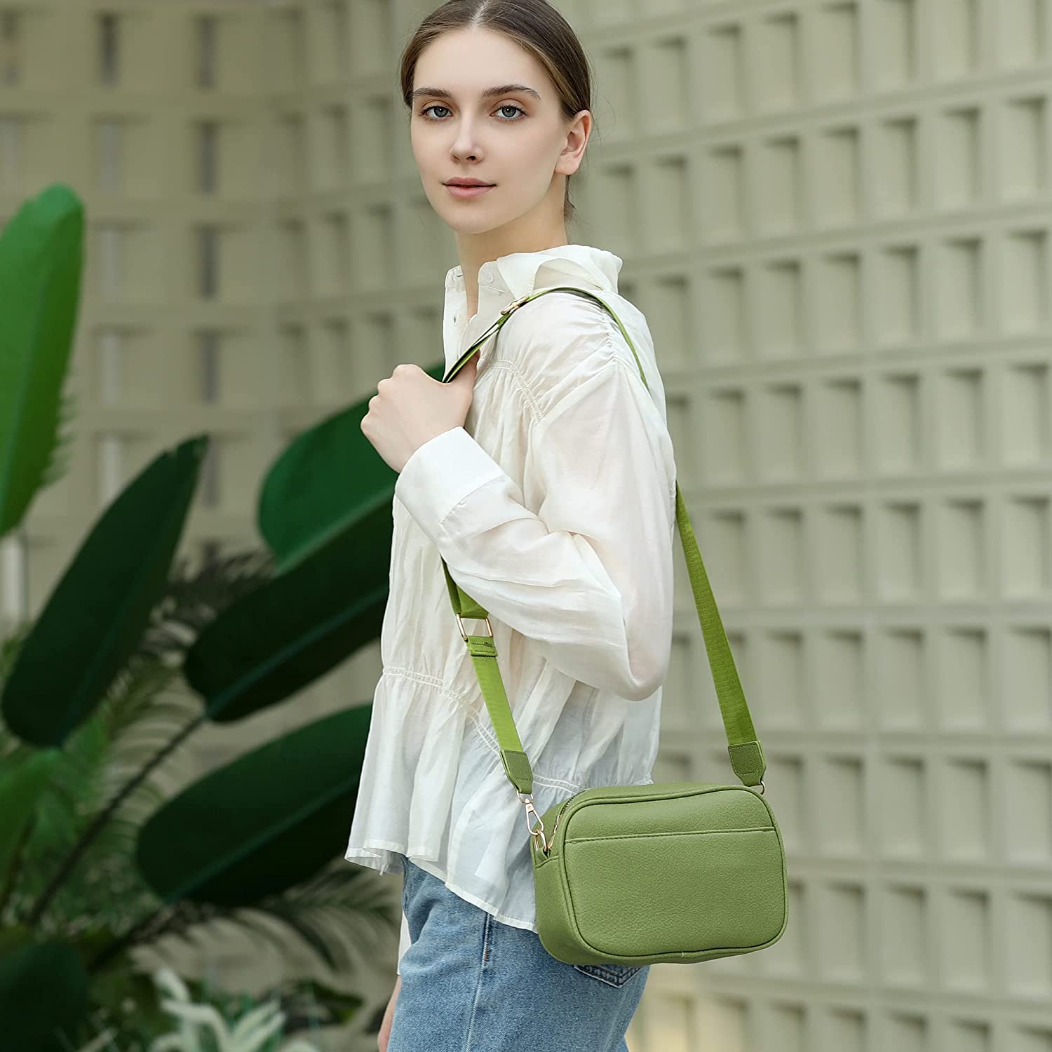 Triple Zip Small Crossbody Bag for Women, Square Snapshot Camera