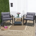 thumbnail image 2 of Costway 3PCS Patio Rattan Furniture Set Rocking Chairs Cushioned Sofa Gray, 2 of 9