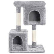 Yaheetech 33.5" Height Plush Cat Tree with Double Condos and Scratching Posts, Light Gray