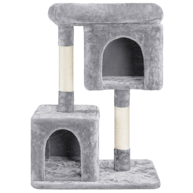Yaheetech 33.5" Height Plush Cat Tree with Double Condos and Scratching Posts, Light Gray