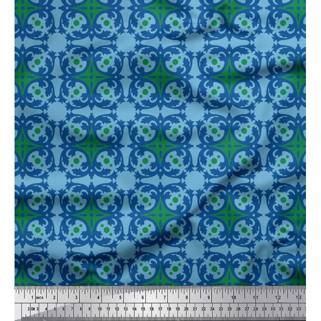 Soimoi Green Modal Satin Fabric Tiles Moroccan Decor Fabric Printed Yard 42 Inch Wide