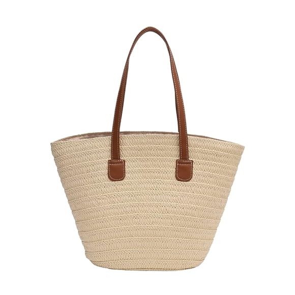 Ohufall Storage And Organization Summer Woven Straw Shoulder Bag Travel Essentials Khaki Casual Ladies Beach Daily Tote Purse