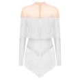 thumbnail image 2 of Alvivi Justaucorps de Danse pour Femmes Manches Longues Patchwork en Maille avec Strass à Franges Robe de Danse Latine Tango Blanche S, 2 of 5