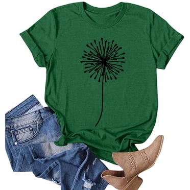 T-Shirt à Manches Courtes pour Femmes Seductiva jusqu'à 50 % de Rabais T-Shirts pour Femmes Mignons T-Shirts Graphiques Pissenlit Col Rond Manches Courtes Hauts d'Été Décontractés Amples T-Shirts en Coton