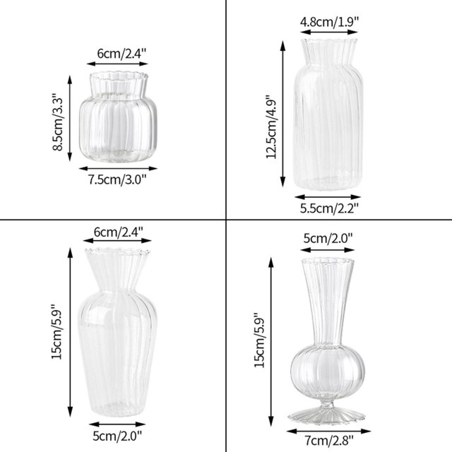 facefd Clear Glass Flower Vase Stem Plant Jar Table Floral Display Decor 7.5x8.5cm
