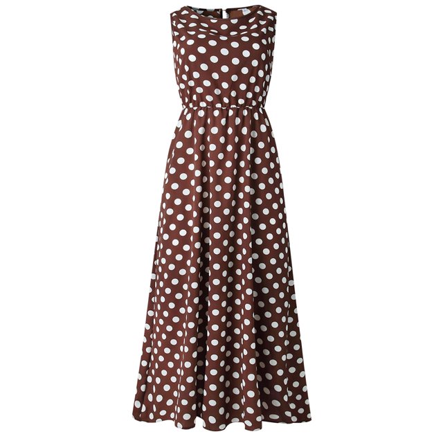 Robe Maxi 2025 pour Femmes, Robes de Travail Décontractées, Col Rond, Robe Midi à Pois Imprimés pour Femmes, Robe Sans Manches Évasée Plissée, Robe d'Été Décontractée Ample Froncée Fluide, Robes Midi d'Été Décontractées pour Femmes, Robes Débardeur