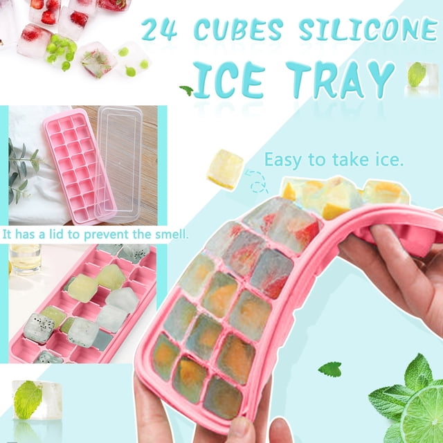 Silicone with Lid Creates 24 Clear Cubes for Drinks and