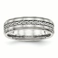 thumbnail image 1 of Acier Inoxydable Poli et Brossé avec Anneau d'Incrustation Tressé en Argent 13 Taille, 1 of 6
