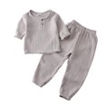 thumbnail image 1 of Spring Summer Children T-shirt Elastic Waist Trouser Set Children Simple Design Long Sleeve Round Neck Tops Pants Kit Clothes Birthday Gift Grey 90cm, 1 of 9