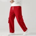 thumbnail image 2 of Lovzfmll Men's Solid Color Slit Hem Cargo Sweatpants, Elastic Drawstring Waist, Straight-Leg for Modern Style Red, M, 2 of 6