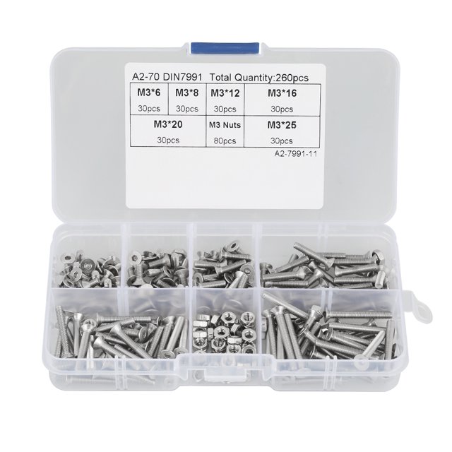 Nuts Kit, With Box High Hardness Durable 260pcs Flat Head Screw, Easy To Carry Hex Socket For Machinery Industry Electronics Construction