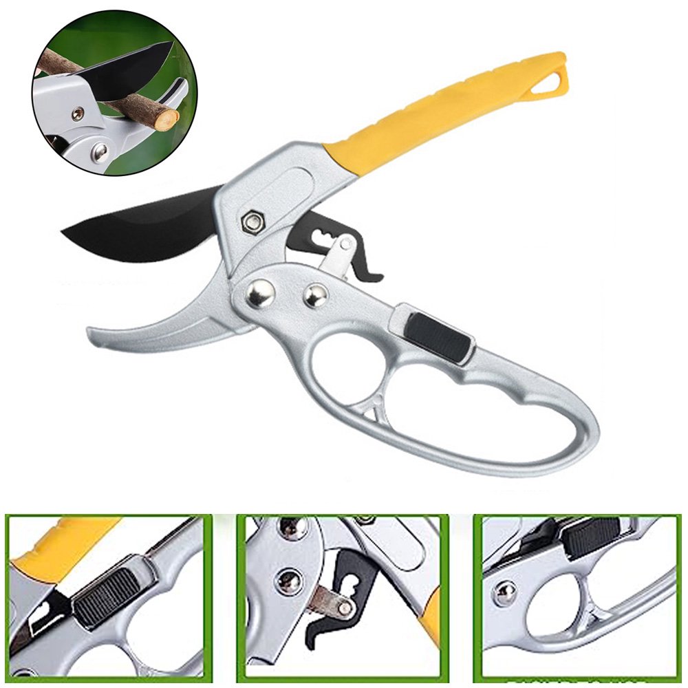LNGOOR Professional Ratchet Garden Pruning Shears Classic Manual Garden Shears Branch Cutter Easy Flower Plant Pruning Shears