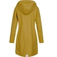 thumbnail image 3 of hoksml Women Plus Size Rain Jacket Solid Outdoor Hooded Drawstring Full Zipper Buttons Raincoat Long Windproof Pockets Coats S-5XL, 3 of 3