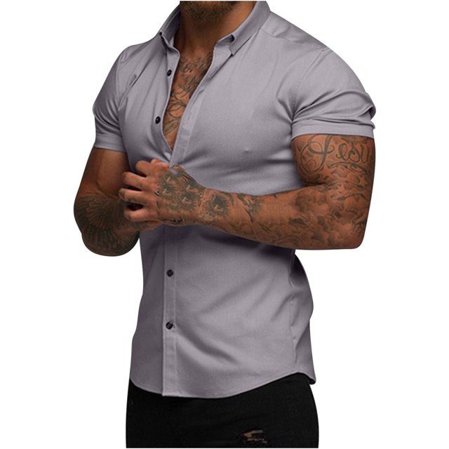 Chemises pour Hommes Manches Courtes Hommes Décontracté Uni Coupe Ajustée Col Rabattu Bouton Chemise d'Affaires à Manches Courtes Chemises en Lin pour Hommes Manches Courtes Chemises pour Hommes Manches Courtes Décontracté